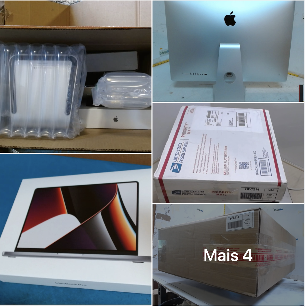 Montagem de iMac, MacBook Pro e caixas internacionais