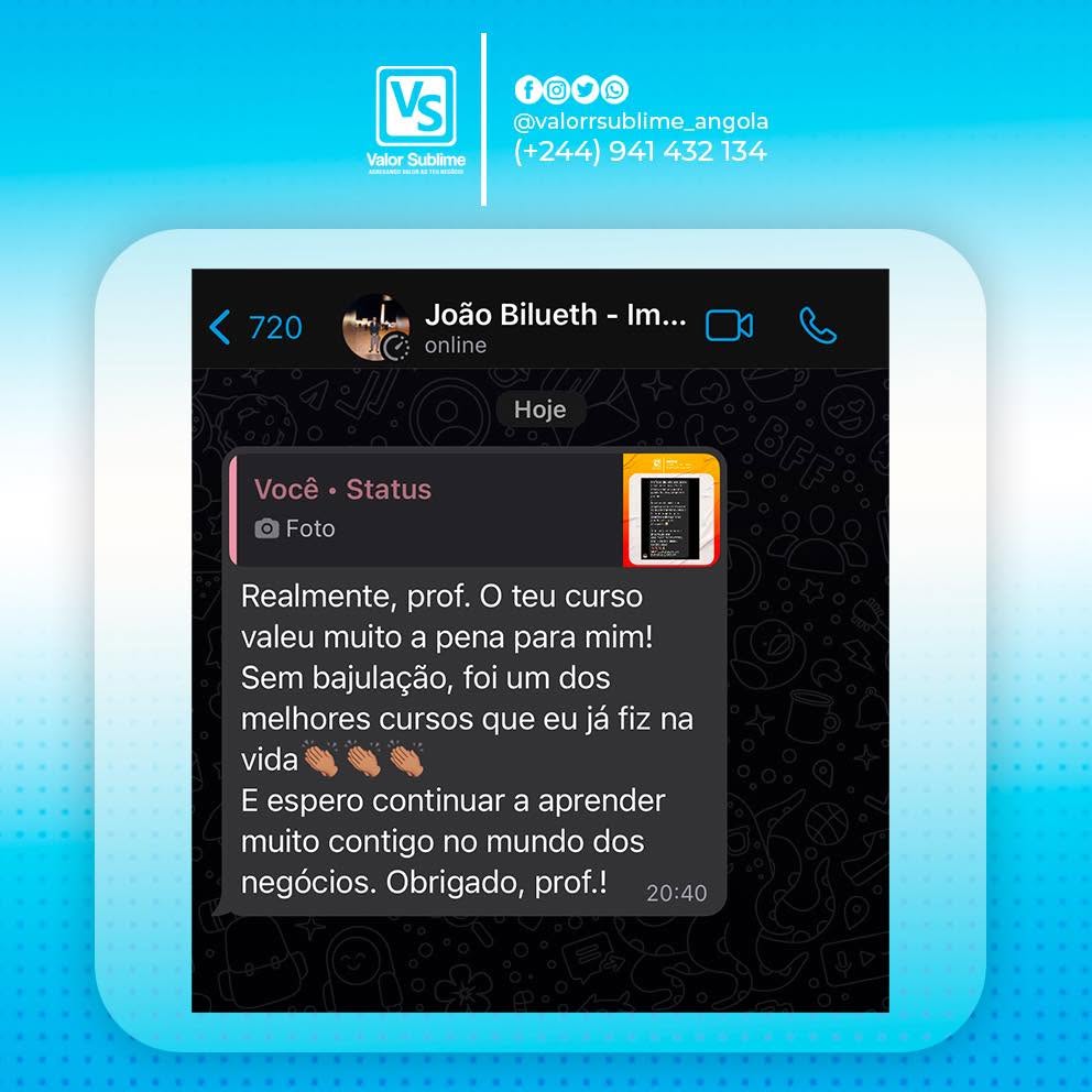 Estudante afirmando que o curso foi um dos melhores que já realizou