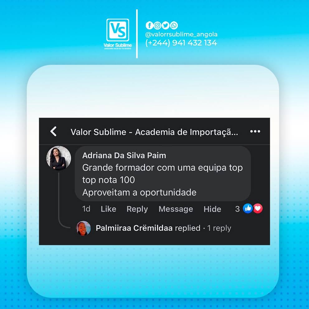 Comentário elogiando Edmelson como formador e a sua equipa