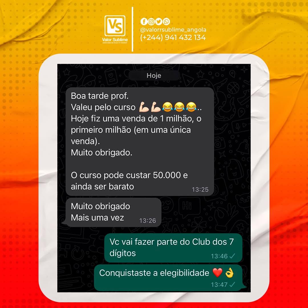 Estudante relatando a realização da primeira venda de um milhão
